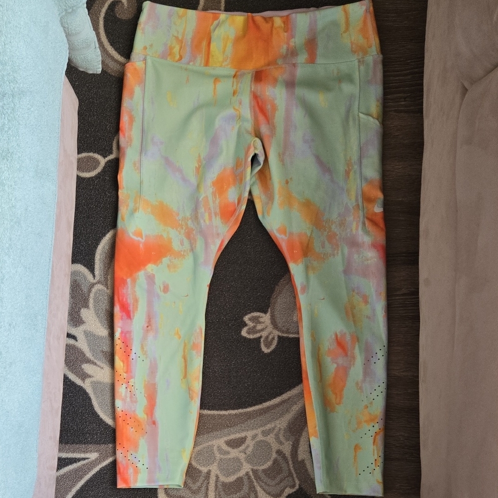 Nike Womens Nike Running Leggings - Orange and Green Splash